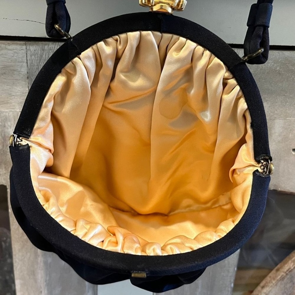 Beautiful Vintage Navy Blue Fabric Bag With Faux Pearl Closure - Picture 3 of 6